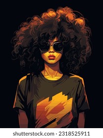 black woman with afro, cartoon vector illustration