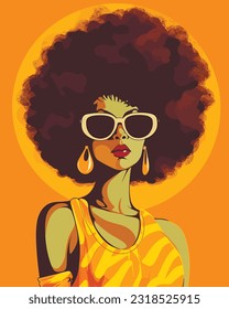 black woman with afro, cartoon vector illustration