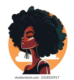 black woman with afro, cartoon vector illustration