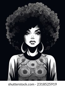 black woman with afro, cartoon vector illustration