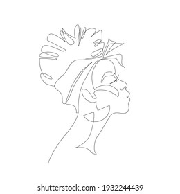 Black woman afro portrait isolated on white background. Female profile continuous line art. Black beauty concept. Vector abstract person Illustration for avatars, fashion, beauty design