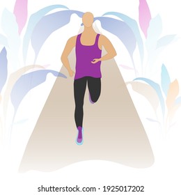 Black woman athlete jogging . Running female. vector illustration. Flat design.