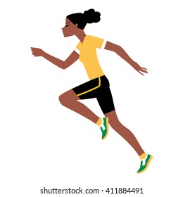 Black woman athlete jogging . Running female. vector illustration. Flat design.