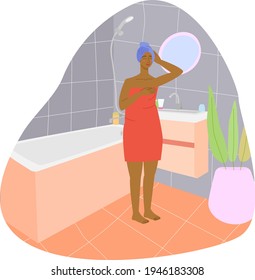 black woman in the bathroom. girl in the bathroom. interior. stock vector illustration isolated on white background.