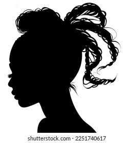 Black woman with beautifully curled hair that is hand-drawn. Girl with long lashes and finely sculpted eyebrows. Vector typeface for a business visit card idea. ideal salon appearance.