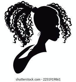 Black woman with beautifully curled hair that is hand-drawn. Girl with long lashes and finely sculpted eyebrows. Vector typeface for a business visit card idea. ideal salon appearance.