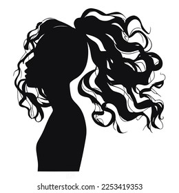 Black woman with beautifully curled hair that is hand-drawn. Girl with long lashes and finely sculpted eyebrows. Vector typeface for a business visit card idea. ideal salon appearance.