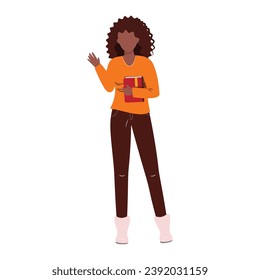 Black woman with a book. Faceless illustration in flat style
