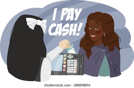 black woman buyer pays cash