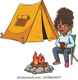 Black woman camping vector illustration