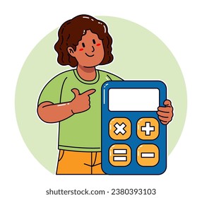 A black woman carries a calculator
