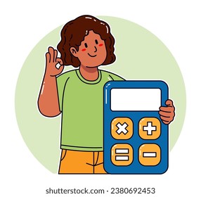 A black woman carries a calculator