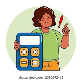 A black woman carries a calculator