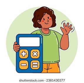 A black woman carries a calculator