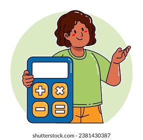 A black woman carries a calculator