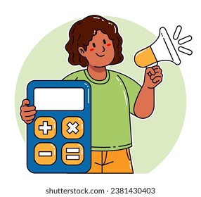 A black woman carries a calculator