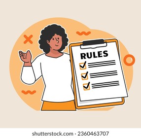 Black woman carrying a board of rules