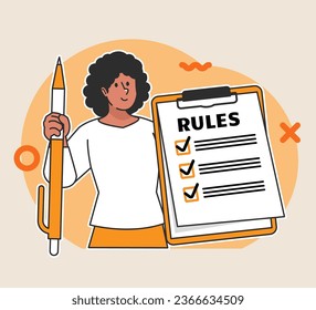 Black woman carrying a board of rules