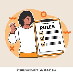 Black woman carrying a board of rules
