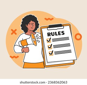 Black woman carrying a board of rules