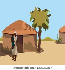 black woman with a child at the hut
