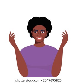 Black Woman communicates with the audience. Vector illustration