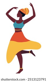 Black Woman Dancing. Flat Vector Illustration