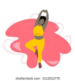 Black woman dancing and stretching on the pink background