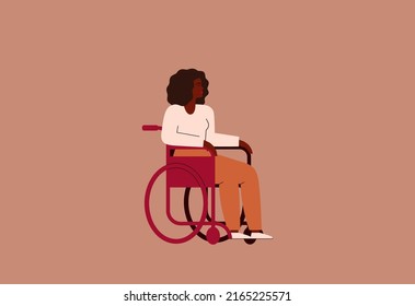 Black Woman with disability in the wheelchair. African american Female with mobility problem. Vector illustration