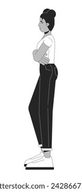 Black woman distrust ignoring black and white 2D line cartoon character. African american female angry isolated vector outline person. Gesture body language monochromatic flat spot illustration