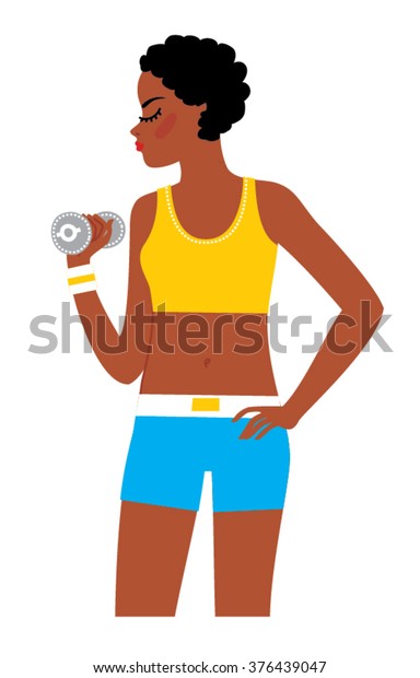 Black Woman Doing Arm Workout Weights Stock Vector Royalty