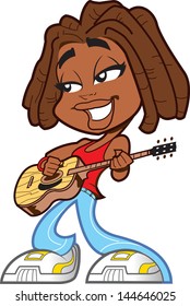 Black Woman With Dreadlocks Playing Acoustic Guitar