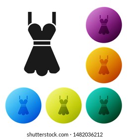 Black Woman dress icon isolated on white background. Clothes sign. Set icons colorful circle buttons. Vector Illustration