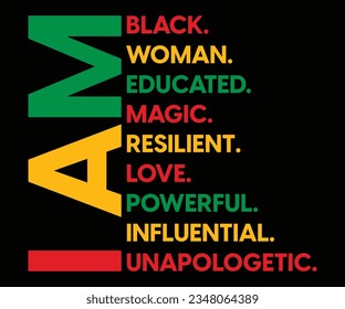 I Am Black Woman Educated Magic Resilient SVG, Black History Month SVG, Black History Quotes T-shirt, BHM T-shirt, African American Sayings, African American SVG File For Silhouette Cricut svg