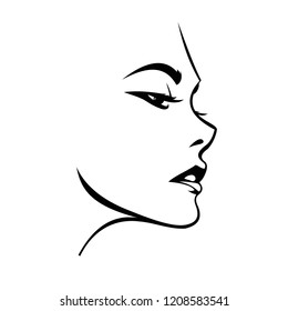 Black Woman Face Icon Vector,pretty Girl Logo, Beauty Sign, Portrait Silhouette