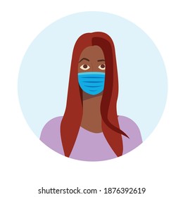 
black woman in face mask. medical mask respirator.  coronavirus and pandemic. safety.