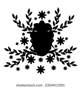Black woman face Silhouette with branches and flowers. Elegance design for t-shirt print. Elegant Female Portrait. Vector art.