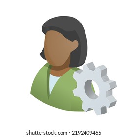 Black woman with gear icon Settings icon or instruction