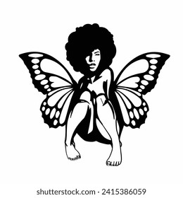 Mujer negra, chica negra mágica, mariposa, materia de vidas negras, mujer afro-dama, vector, camiseta, corte del cricket, silueta, vectores para el cricket