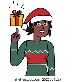 black woman girl raising her finger pointing at the perfect gift