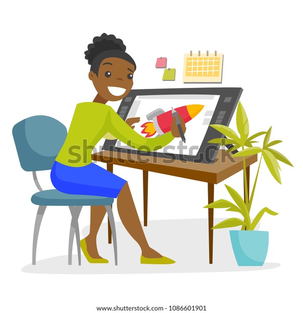 Black Woman Graphic Designer Freelance Artist Stock Vector Royalty Free