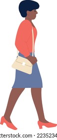 Black woman with handbag walking side view character