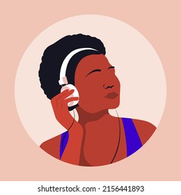 Black woman with headphone in simple graphic design