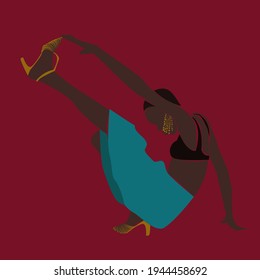 black woman in high-heeled shoes on red background