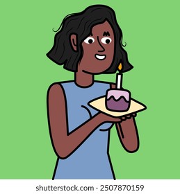 black woman holding a birthday cake