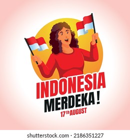 a black woman holding an indonesia flag celebrating indonesia independence day