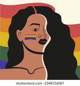 Black woman with LGBTQ flag, square card illustration