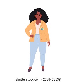 Black woman with LGBTQ pin. Gender-neutral movement. LGBTQ community. Hand drawn vector illustration