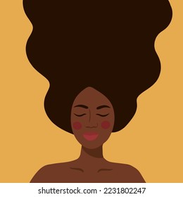 Black woman with long hair on yellow background