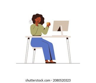 Black Woman Looks At The Debit Card In Horror. The Female Was A Victim Of Cyber Fraud.  Stealing Money And Sensitive Data Concept. Vector Illustration